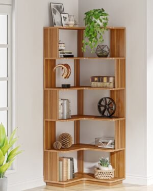 مكتبة زاوية بـ 6 رفوف، ارتفاع 1.65 متر، مزودة بحاجز مانع للسقوط.