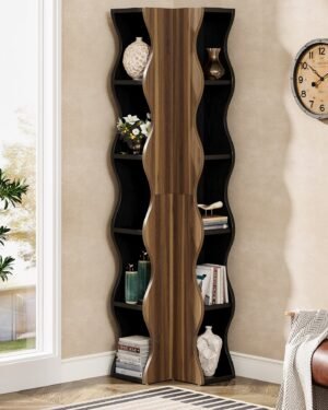 رف زاوية بارتفاع 1.80 متر، مكتبة عرض بخمس طبقات ومنظم تخزين عملي.