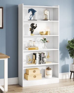 مكتبة خشبية، مكتبة كتب بارتفاع 1.83 متر مع 6 رفوف مفتوحة للتخزين.