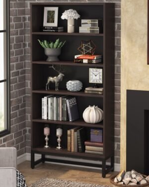 مكتبة بطول 1.80 متر مزودة بإضاءة، منظم كتب كبير مع 5 رفوف تخزين.