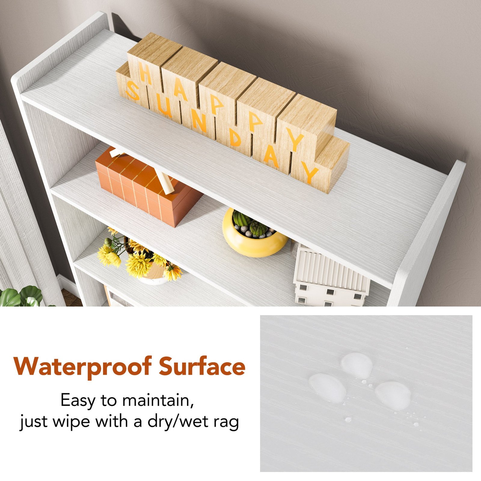 مكتبة خشبية، مكتبة كتب بارتفاع 1.83 متر مع 6 رفوف مفتوحة للتخزين. - الصورة 6