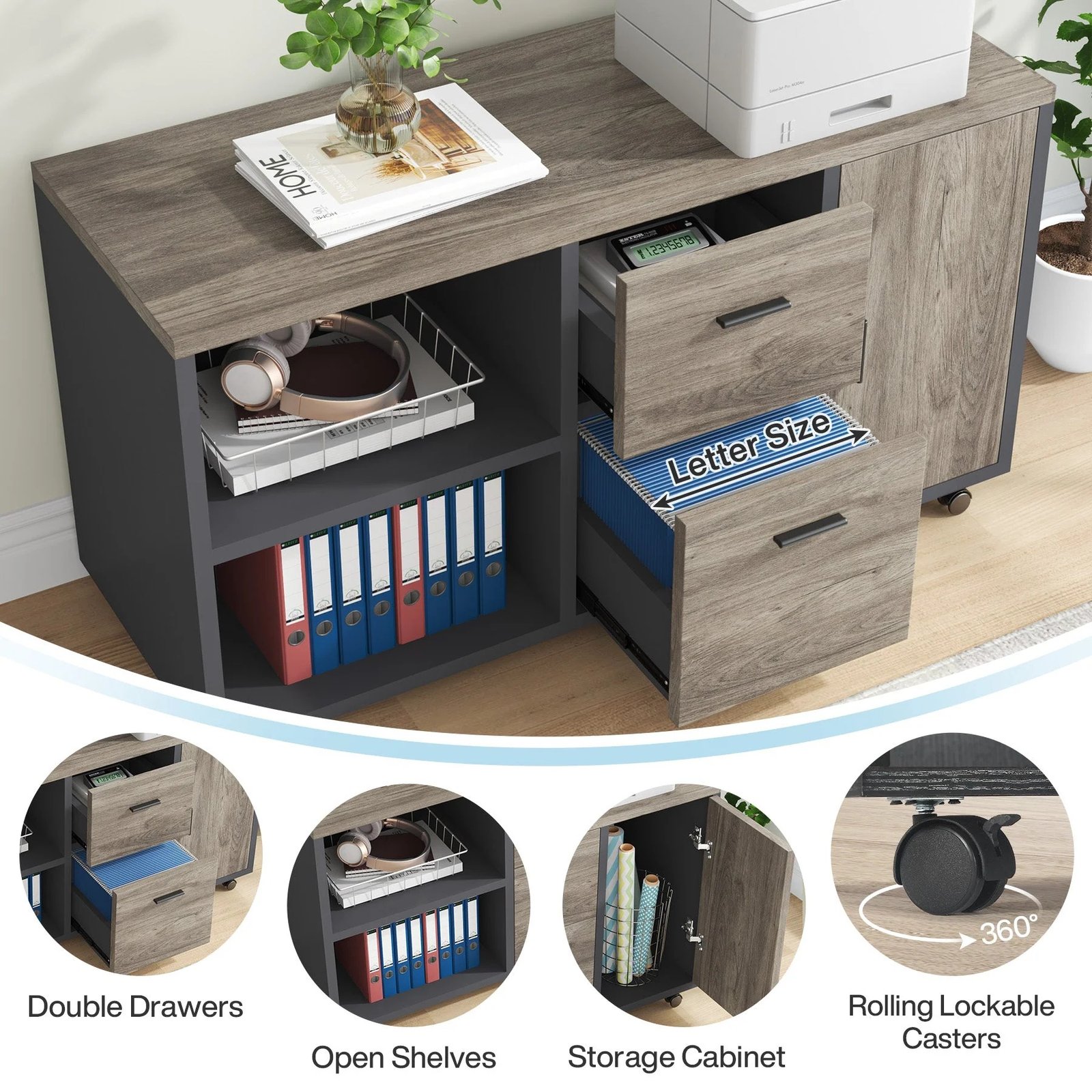 مكتب صناعي على شكل حرف L، مكتب تنفيذي بطول 1.80 متر مع خزانة ملفات متحركة بطول 1.20 متر. - الصورة 2