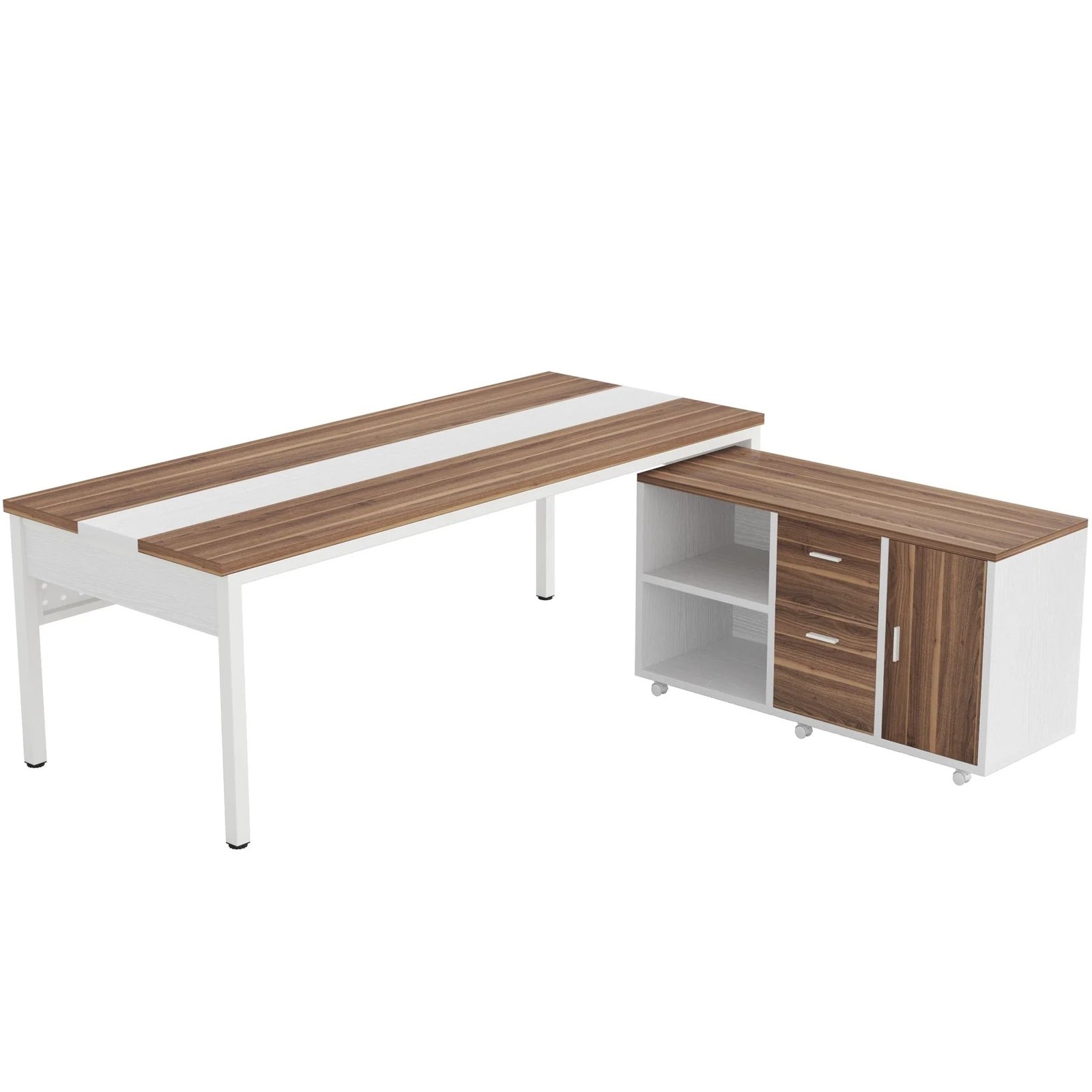 مكتب صناعي على شكل حرف L، مكتب تنفيذي بطول 1.80 متر مع خزانة ملفات متحركة بطول 1.20 متر. - الصورة 4