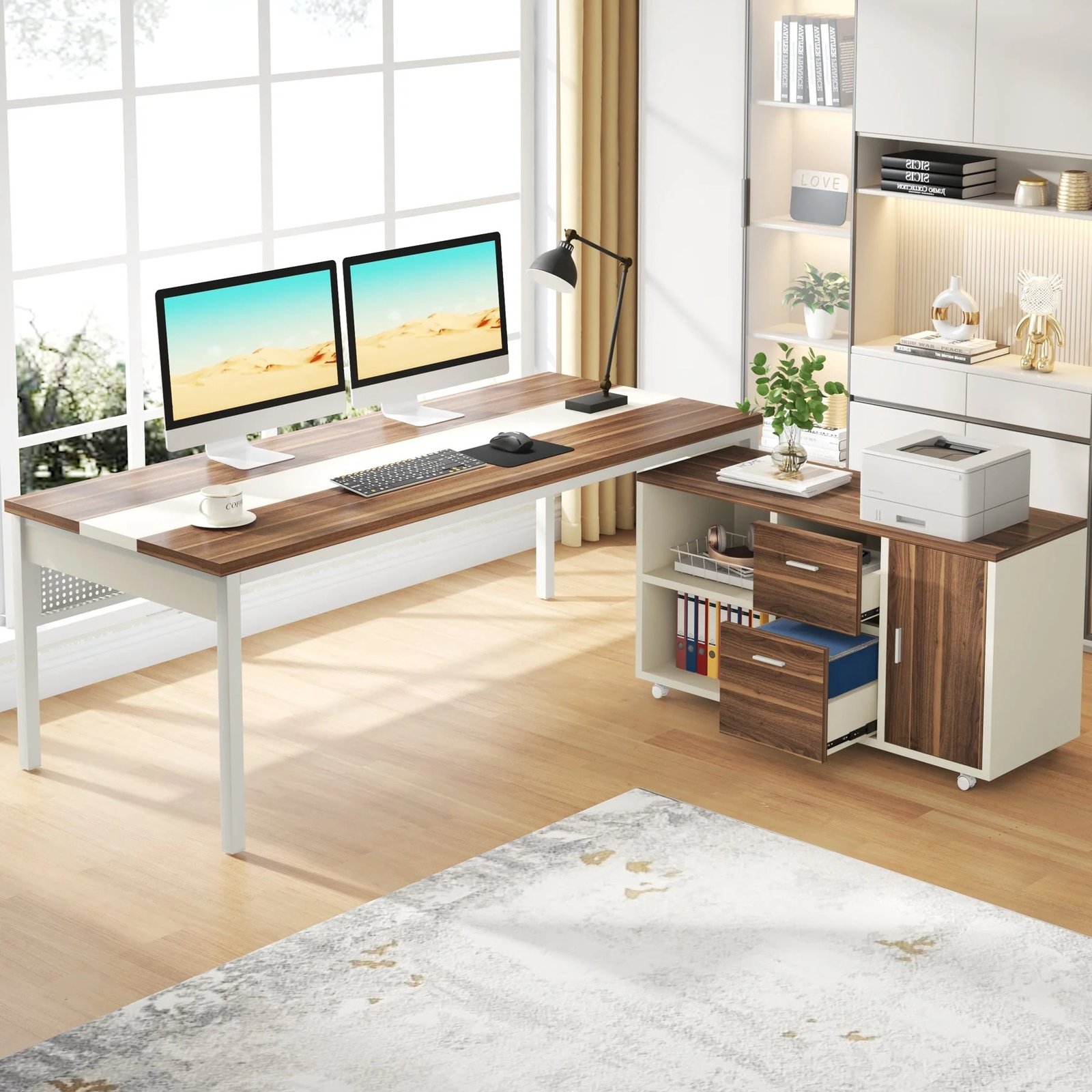 مكتب صناعي على شكل حرف L، مكتب تنفيذي بطول 1.80 متر مع خزانة ملفات متحركة بطول 1.20 متر. - الصورة 6